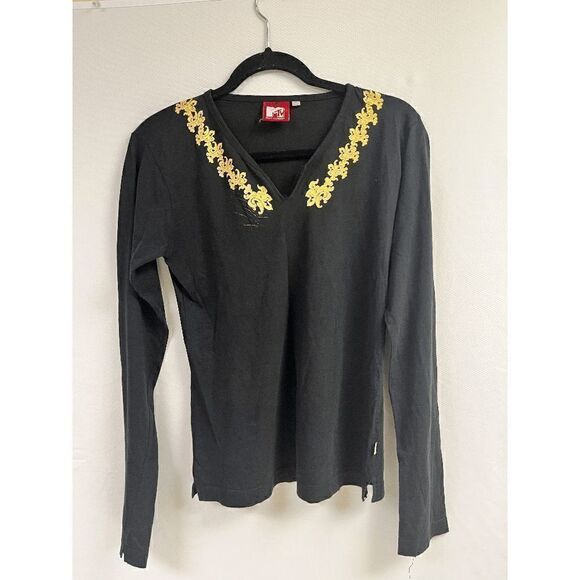 MTV Tops - MTV Womens Pullover Casual V neck Long Sleeve T Shirt Black Size Medium
